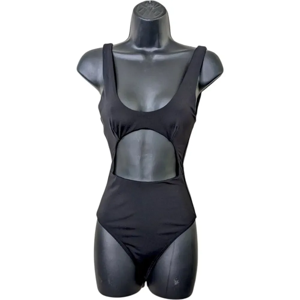 Meshki Valda Bodysuit XS Black Cutout Snap Button Blogger Favorite Resort